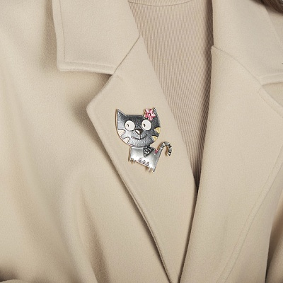 Брошь Весёлый кот  Shadore  XZ0867.15 BW/G 