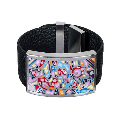 Браслет на кожаном черном ремешке CB01367-1 M  