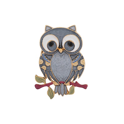 Брошь Сова на ветке XZ0869.2 BW/G 
