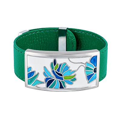 Браслет на зеленом кожаном ремешке CB13599-3A 