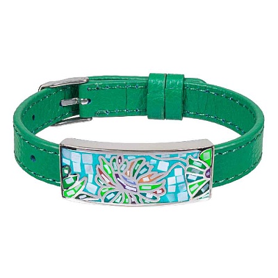 Браслет на зеленом кожанном ремешке CB03598-4A 