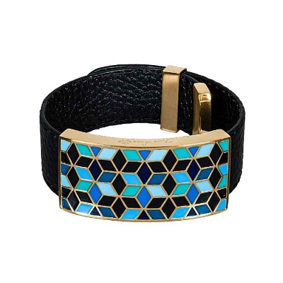 Браслет на кожаном черном ремешке CB03209-3 G 