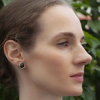 Пусеты COFFE AGATE  Fiore Luna  LE1107 BR/S 