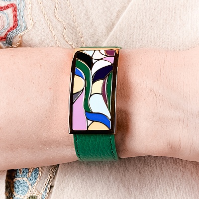 Браслет на зеленом кожаном ремешке  Fiore Luna  CB13600-17 