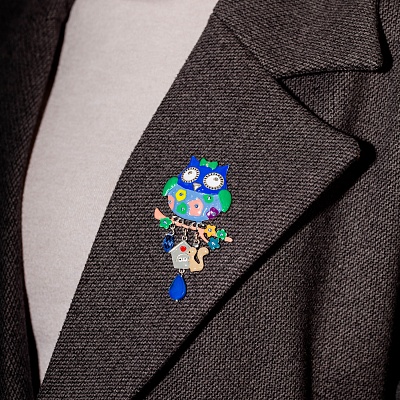 Брошь Сова с домиком  Shadore  XZ5500.23 BL/S 