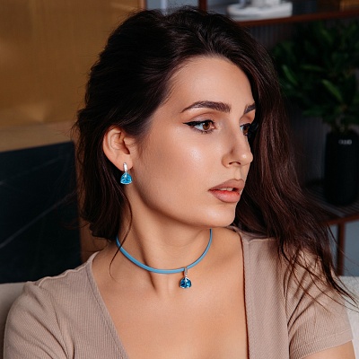 Колье Aquamarine / Sky Blue Leather  Fiore Luna  B2110SW-N06.22 BL/S 