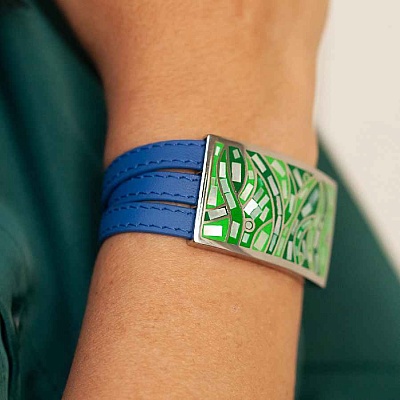 Браслет на кожаном синем ремешке 3 оборота  Fiore Luna  CB00995-6 G 