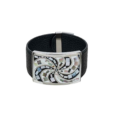 Браслет на кожаном черном ремешке CB01751-1 BW 