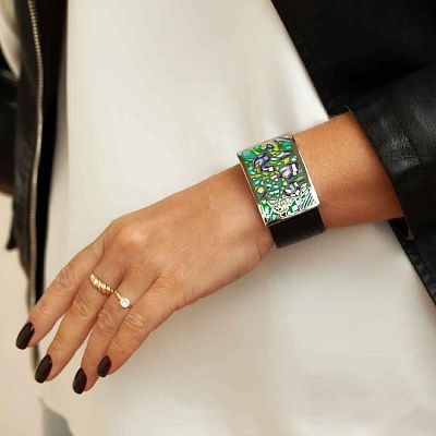 Браслет на кожаном черном ремешке  Fiore Luna  CB01367-2 G 