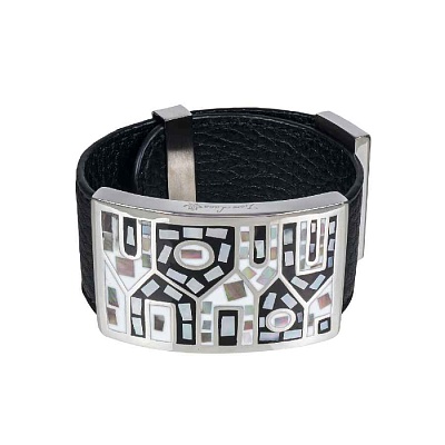 Браслет на кожаном черном ремешке CB01318-1 BW 