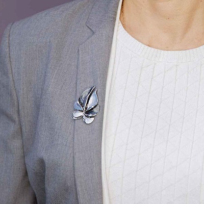 Брошь Лист резной  Shadore  XZ0863.2 BW/S 