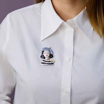 Брошь Девочка в берете  Shadore  XZ1479.2 BW/S 