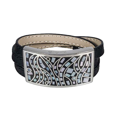 Браслет на кожаном черном ремешке 3 оборота CB00995-8 BW 