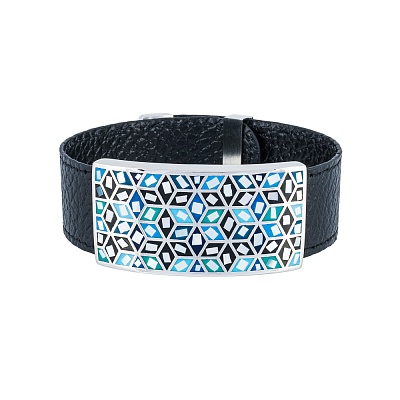 Браслет на черном кожаном ремешке CB13209-3 