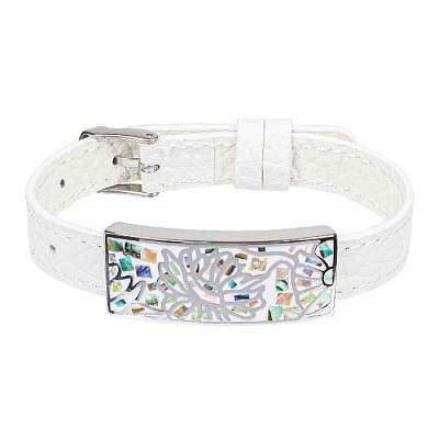 Браслет на белом кожанном ремешке CB03598-7A 