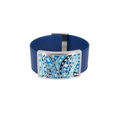 Браслет на кожаном синим ремешке CB00230-12 BL/S 