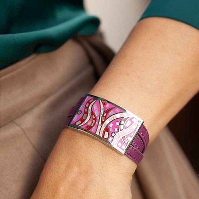 Браслет на кожаном фиолетовом ремешке 3 оборота  Fiore Luna  CB00995-7 V 