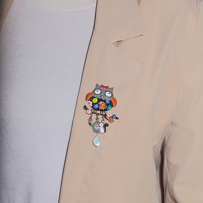 Брошь Сова с домиком  Shadore  XZ5500.2 BW/S 