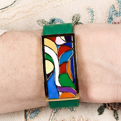 Браслет на зеленом кожаном ремешке  Fiore Luna  CB13600-12 