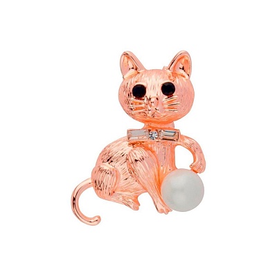 Брошь Кошка с жемчужиной  Shadore  FAN-07051 BW/RG 