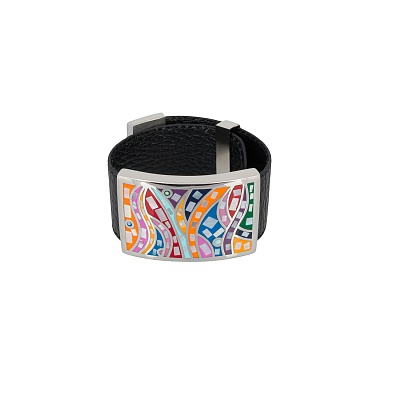 Браслет на кожаном черном ремешке CB00230-16 M/S 