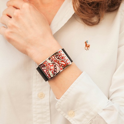 Браслет на кожаном черном ремешке  Fiore Luna  CB00230-6 R/S 