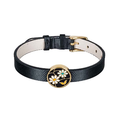 Браслет на кожаном черном ремешке CB03790-3 G 