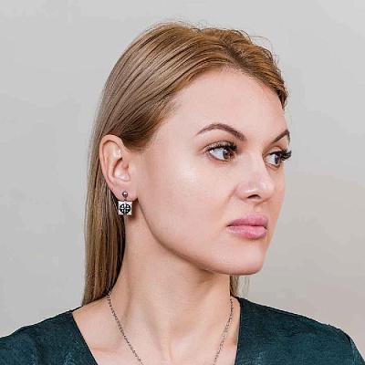 Серьги ENAMEL BLACK  Fiore Luna  AE03194-1 BW/S 