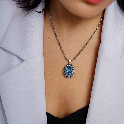 Колье TIVOLA UNICA big (S/P) Aquamarine 3cm  Qudo  420527 