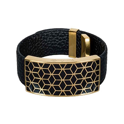 Браслет на кожаном черном ремешке CB03209-4 G 