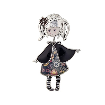 Брошь Девочка в манто  Shadore  XZ0989.4 BW/S 