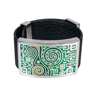 Браслет на кожаном черном ремешке CB01319-5 G/S 