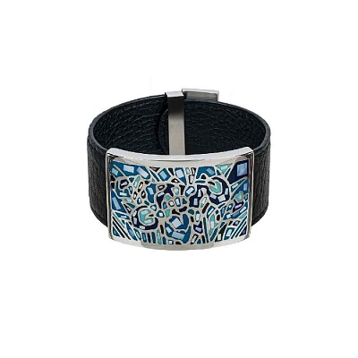 Браслет на кожаном черном ремешке CB01367-3 BL 