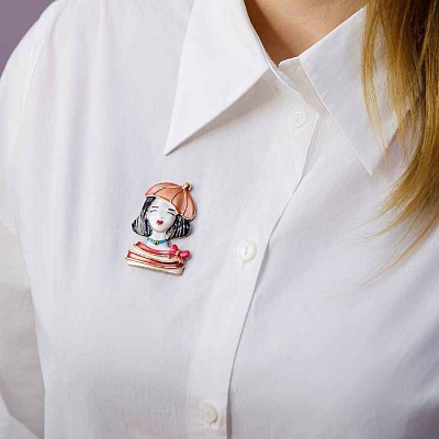 Брошь Девочка в берете  Shadore  XZ1479.9 R/G 