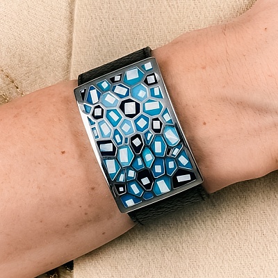 Браслет на кожаном черном ремешке  Fiore Luna  CB00992-6 BL 