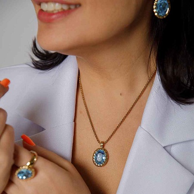 Колье TIVOLA UNICA big (G/P) Aquamarine 3cm  Qudo  420528 