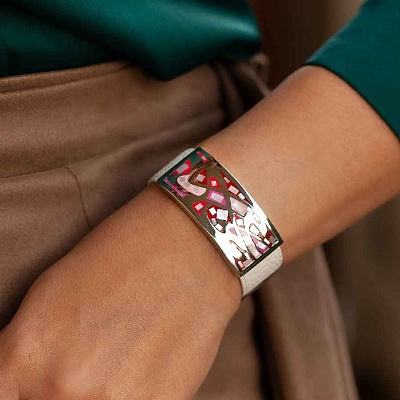 Браслет на кожаном белом ремешке  Fiore Luna  CB00997-7 R 