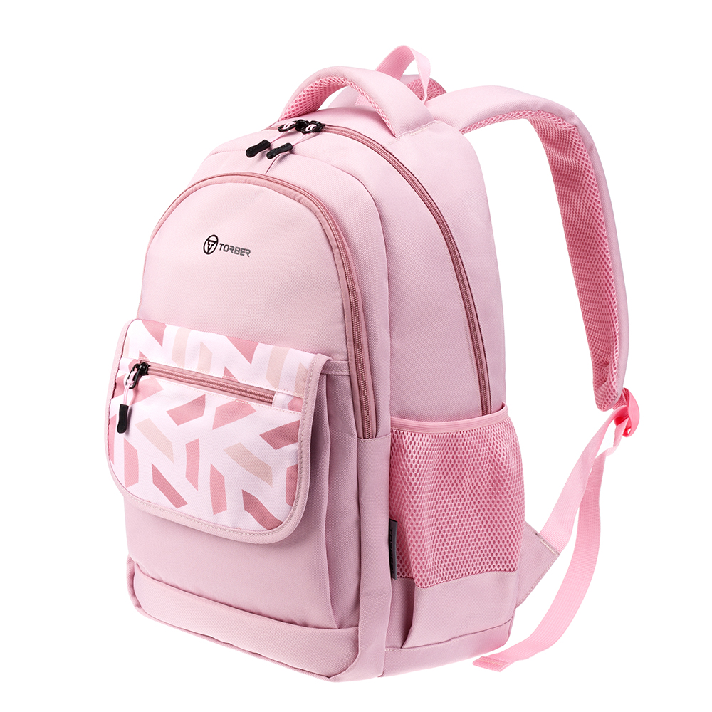 TORBER Рюкзак TORBER CLASS X, розовый с орнаментом, 45 x 30 x 18 см + Мешок для сменной обуви в подарок! Арт.: T2743-22-PNK-M