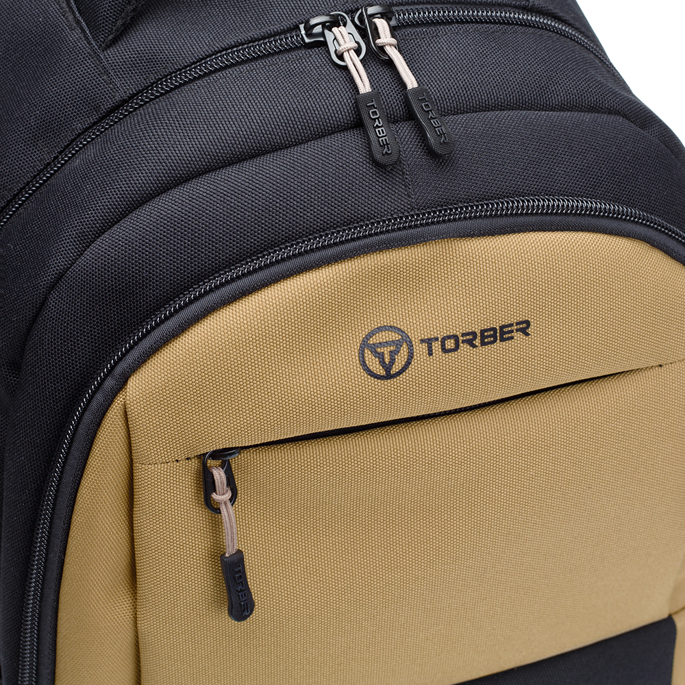 TORBER Рюкзак TORBER CLASS X, черно-бежевый, 45 x 30 x 18 см + Мешок для сменной обуви в подарок! Арт.: T2602-22-BEI-BLK-M